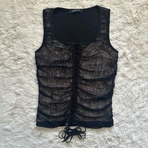 Bruno Manetti Top Sleeveless Tank Ruched Lace Up Front Black IT 44 Sz M